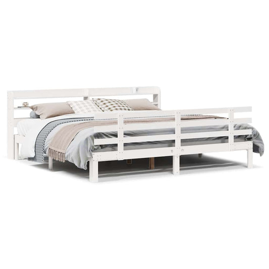 Bed Frame with Headboard without Mattress White 200x200 cm