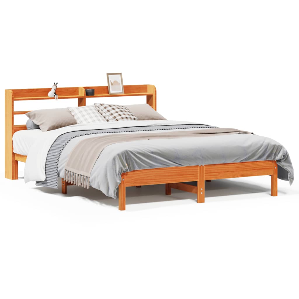 Bed Frame without Mattress Wax Brown 140x190 cm Solid Wood Pine