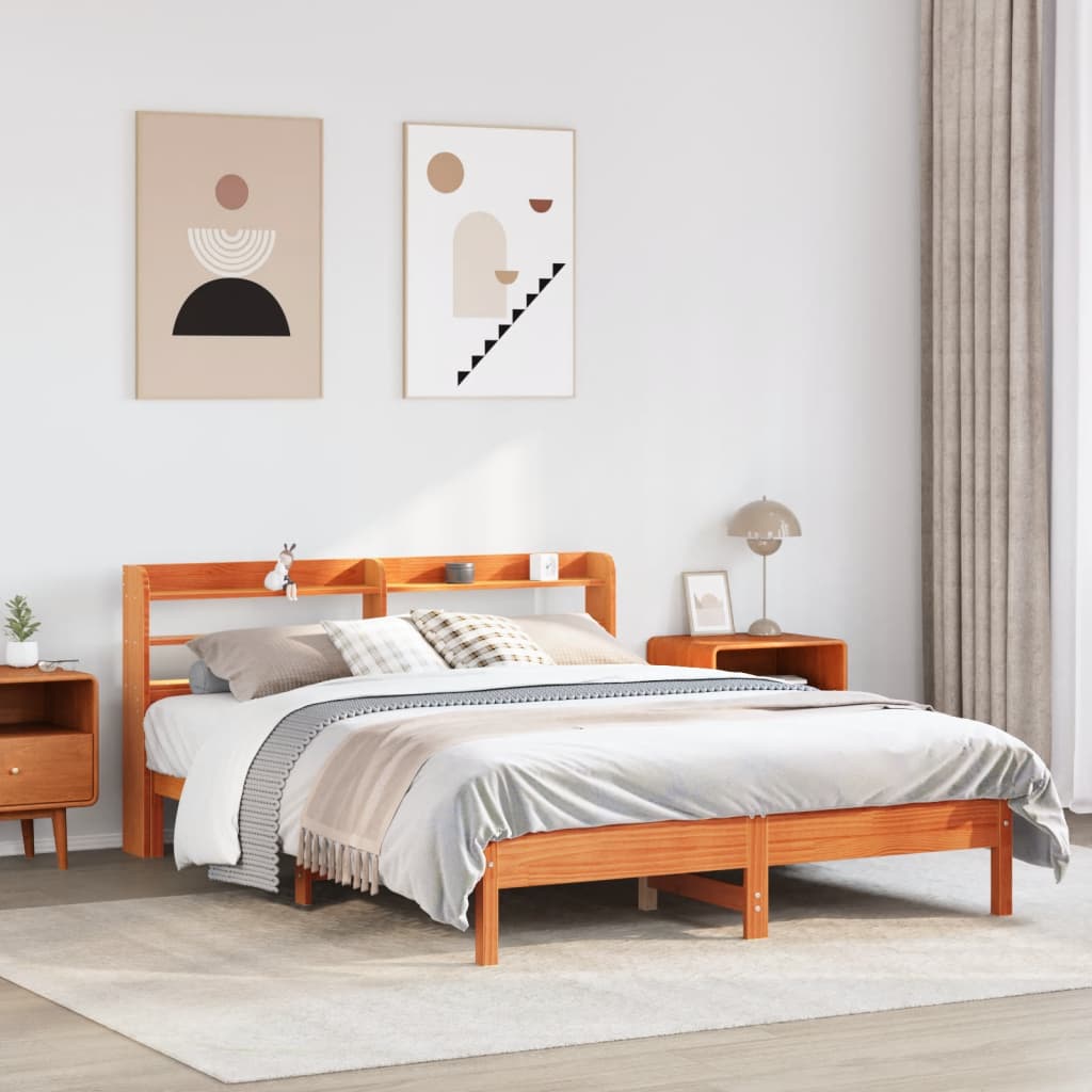 Bed Frame without Mattress Wax Brown 135x190 cm Double Solid Wood Pine