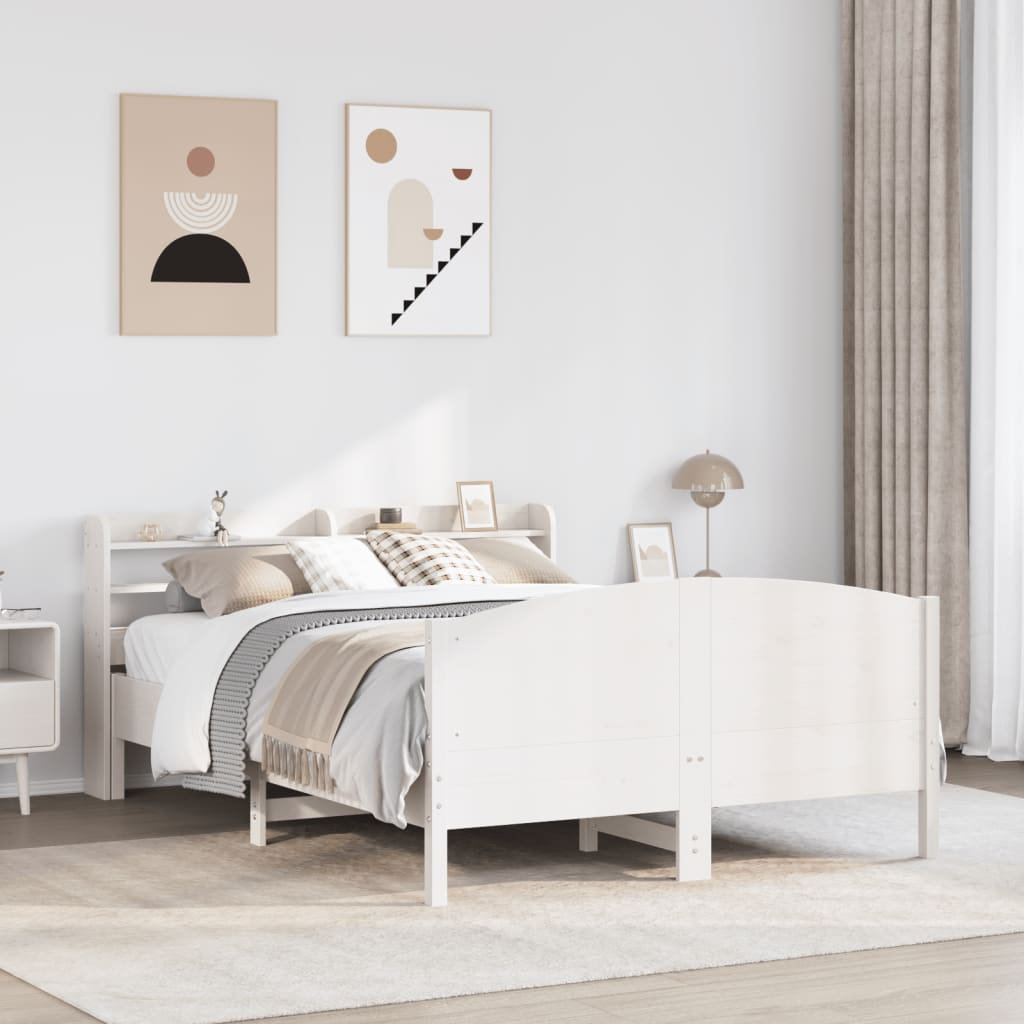 Bed Frame without Mattress White 135x190 cm Double Solid Wood Pine