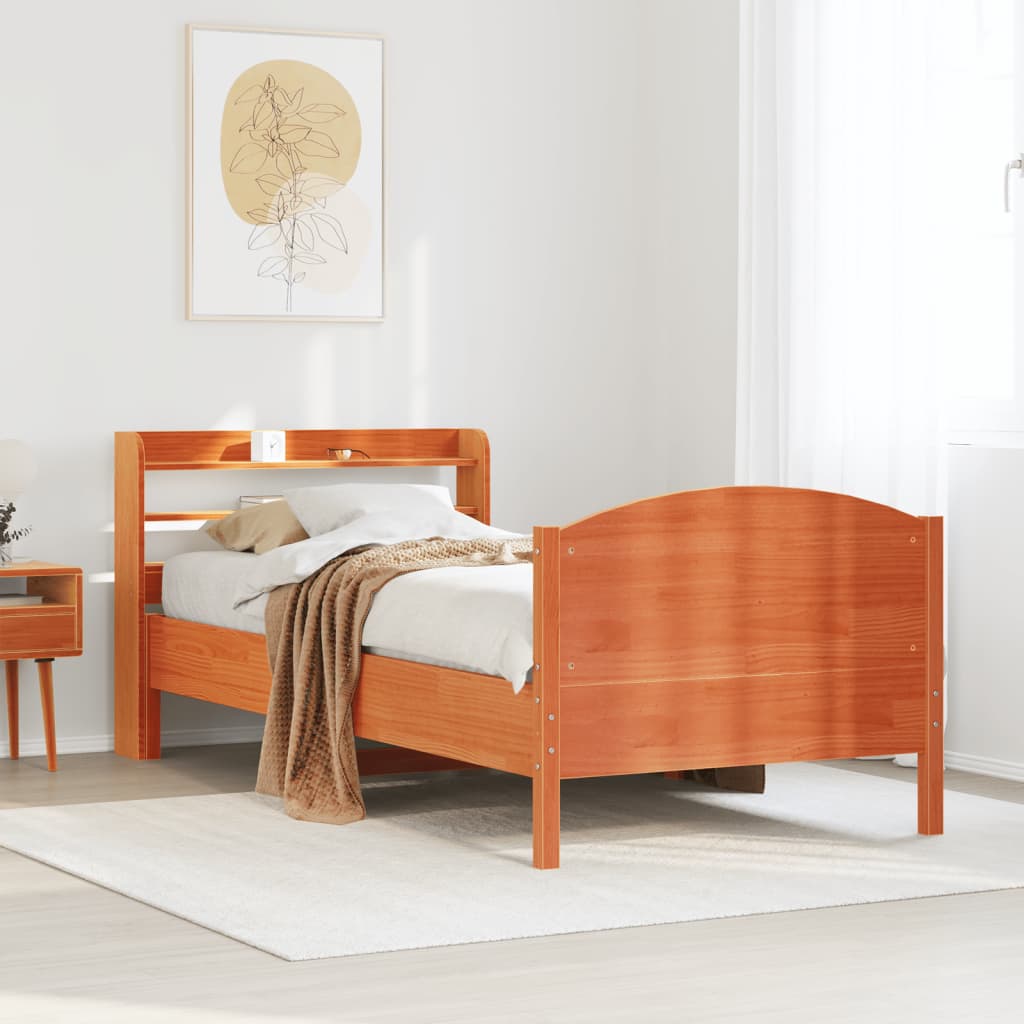 Bed Frame without Mattress Wax Brown 75x190 cm Small Single Solid Wood Pine