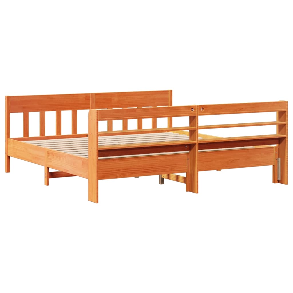 Bed Frame without Mattress Wax Brown 200x200 cm Solid Wood Pine
