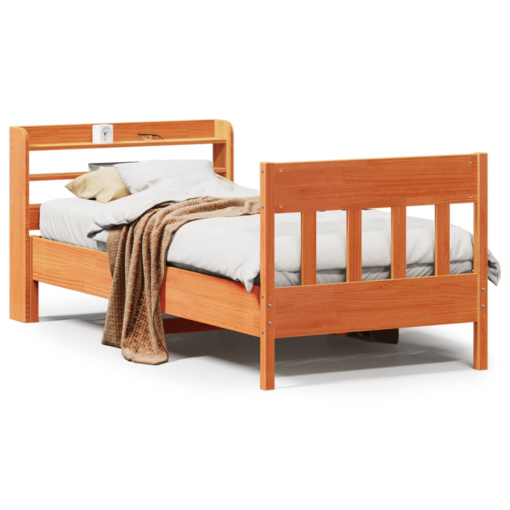 Bed Frame without Mattress Wax Brown 75x190 cm Small Single Solid Wood Pine