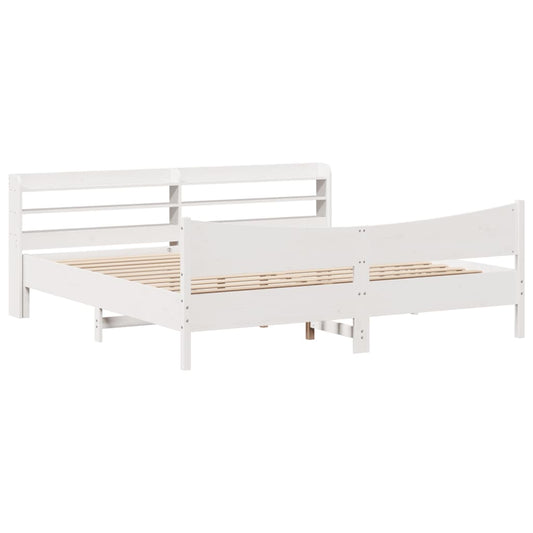 Bed Frame with Headboard White 180x200 cm Super King Solid Wood Pine