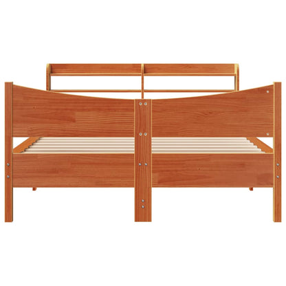 Bed Frame with Headboard Wax Brown 160x200 cm Solid Wood Pine