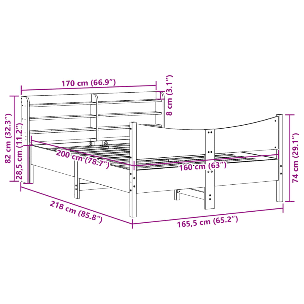 Bed Frame with Headboard Wax Brown 160x200 cm Solid Wood Pine