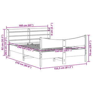 Bed Frame with Headboard 150x200 cm King Size Solid Wood Pine