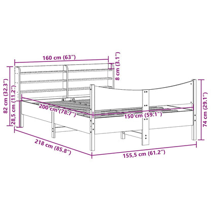 Bed Frame with Headboard White 150x200 cm King Size Solid Wood Pine