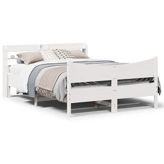 Bed Frame with Headboard White 150x200 cm King Size Solid Wood Pine
