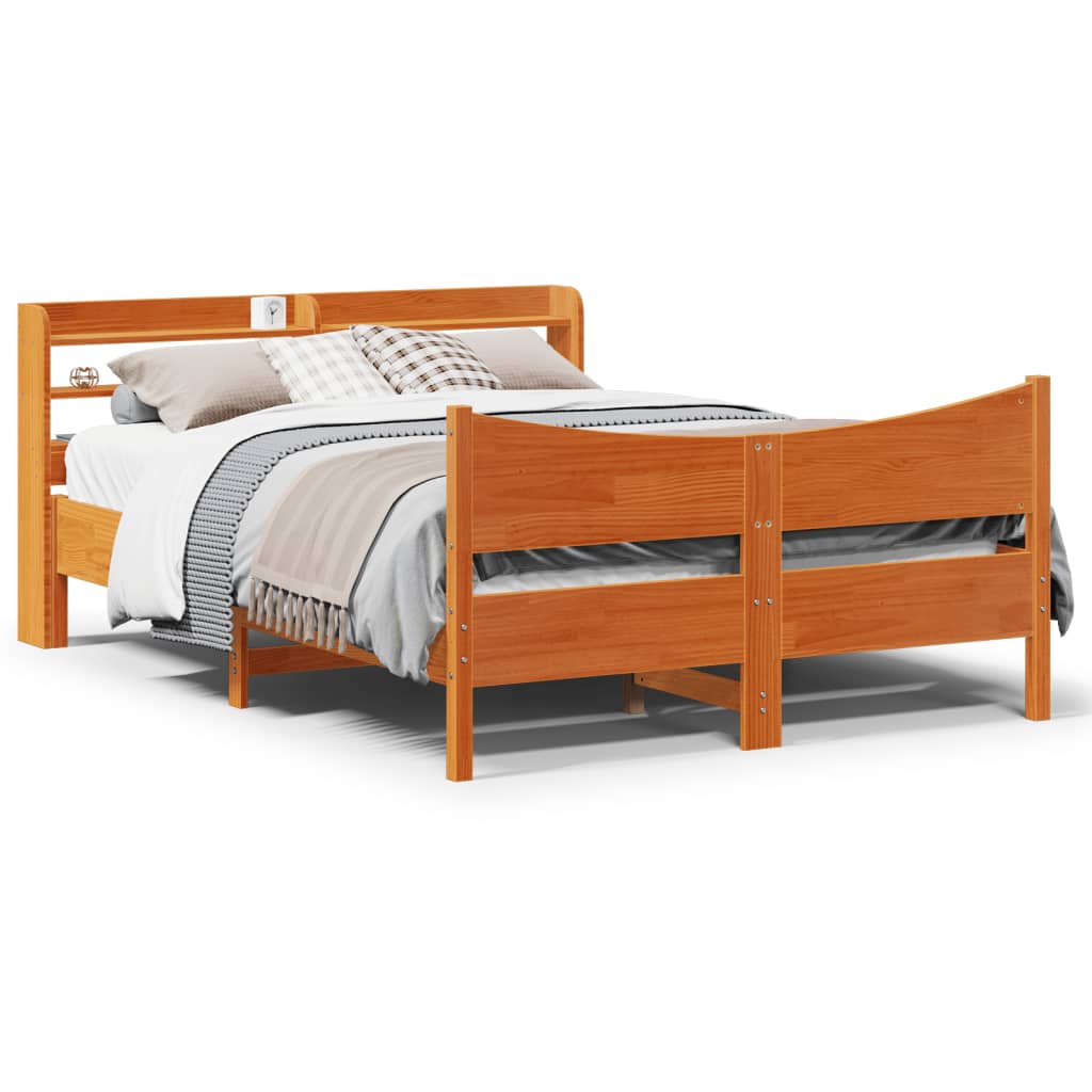 Bed Frame with Headboard Wax Brown 120x200 cm Solid Wood Pine