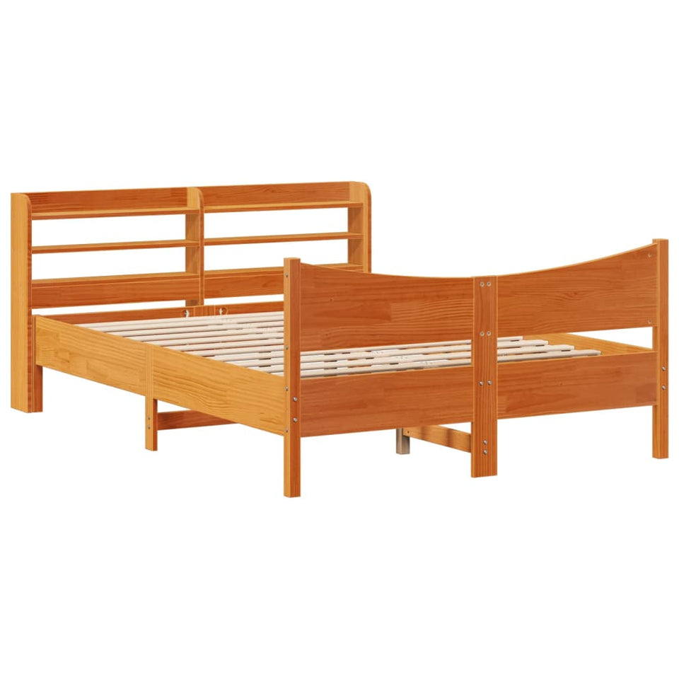 Bed Frame with Headboard Wax Brown 140x190 cm Solid Wood Pine