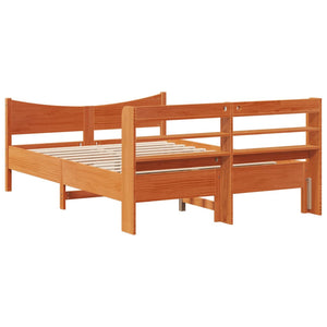 Bed Frame with Headboard Wax Brown 140x190 cm Solid Wood Pine