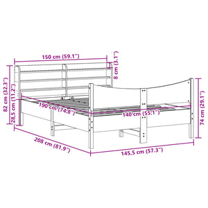 Bed Frame with Headboard Wax Brown 140x190 cm Solid Wood Pine