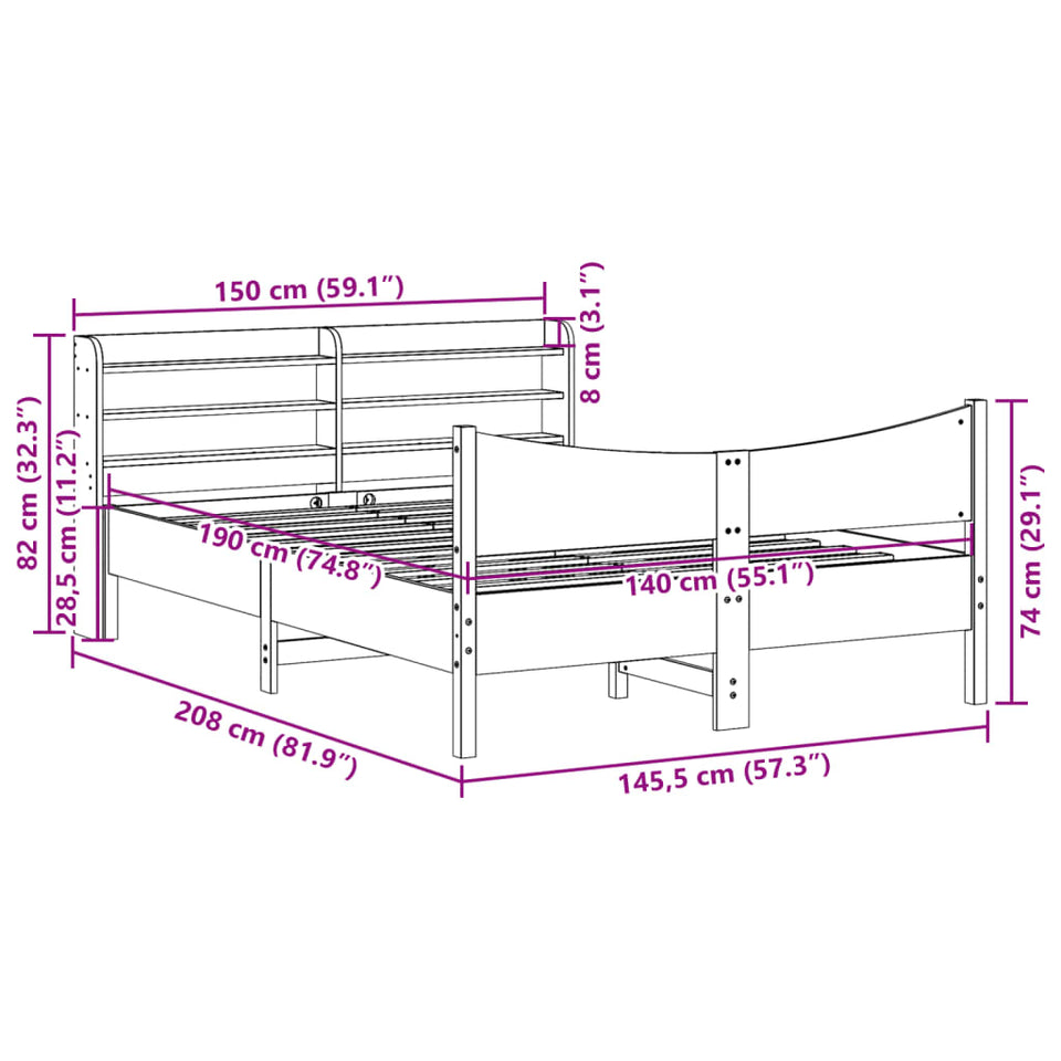 Bed Frame with Headboard Wax Brown 140x190 cm Solid Wood Pine