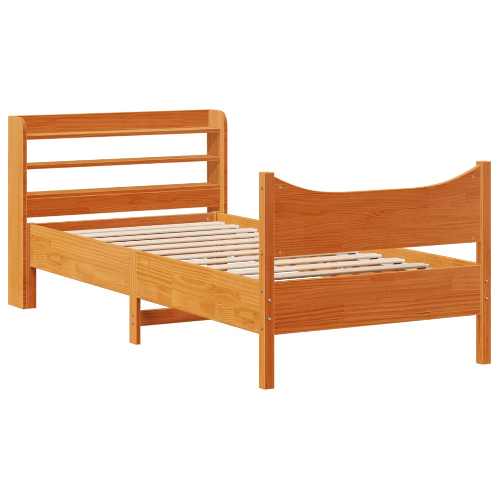 Bed Frame with Headboard Wax Brown 75x190 cm Small Single Solid Wood Pine