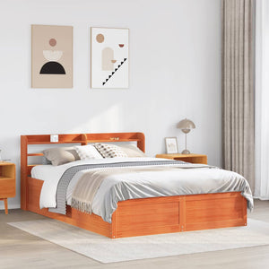 Bed Frame with Headboard Wax Brown 120x200 cm Solid Wood Pine