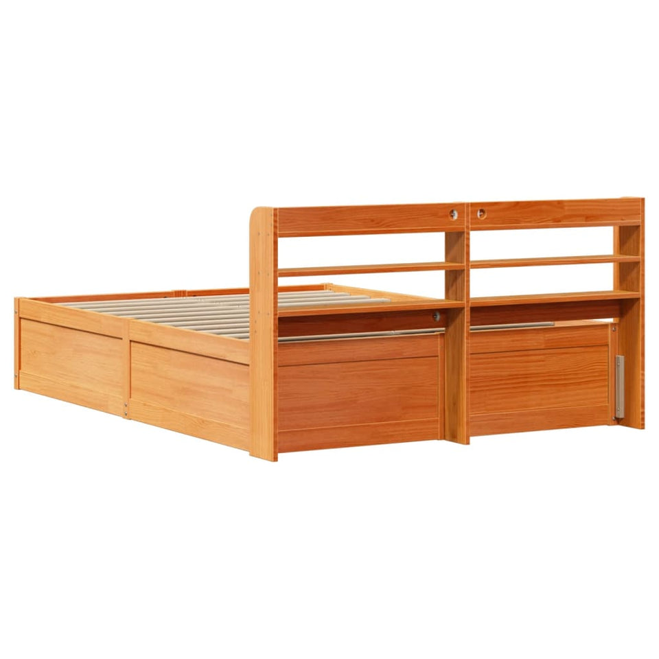 Bed Frame with Headboard Wax Brown 120x200 cm Solid Wood Pine