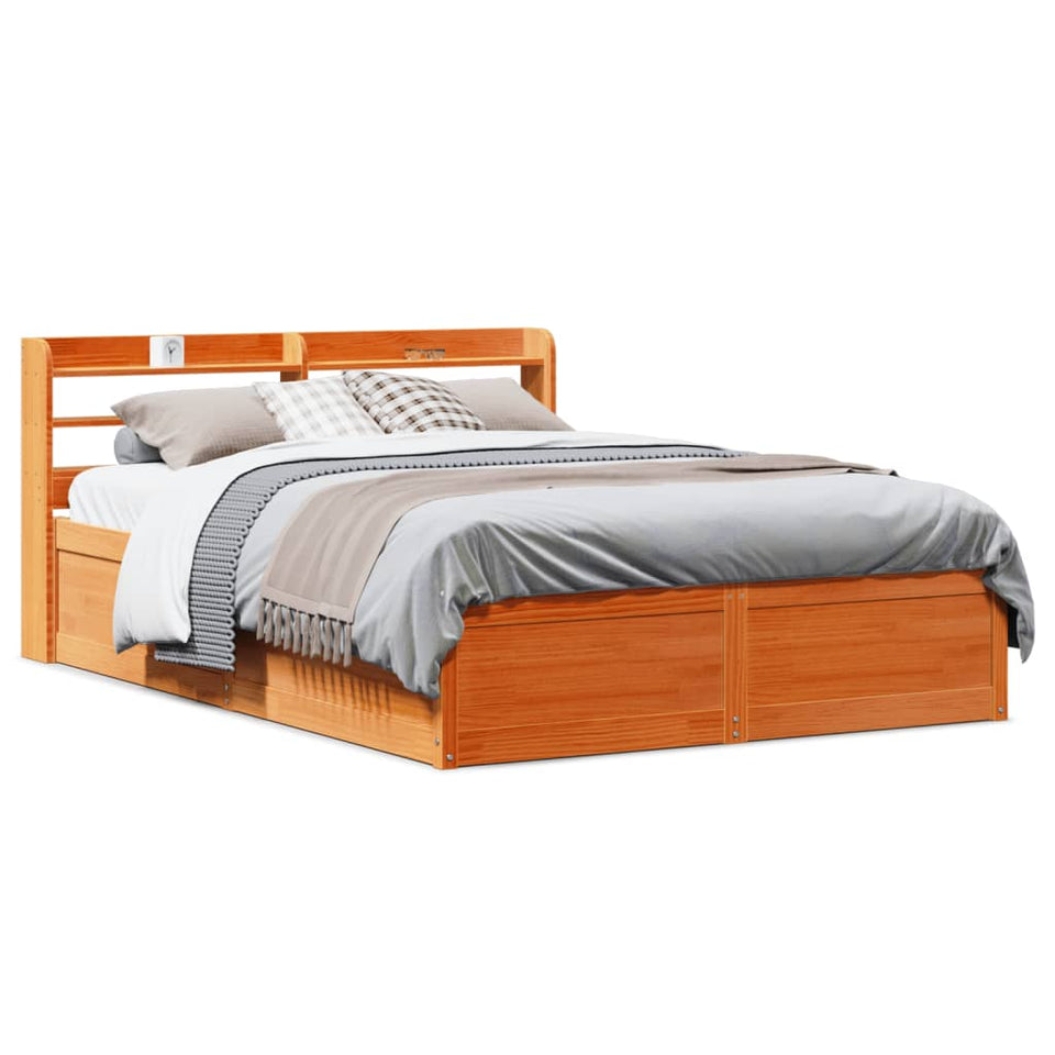 Bed Frame with Headboard Wax Brown 120x200 cm Solid Wood Pine