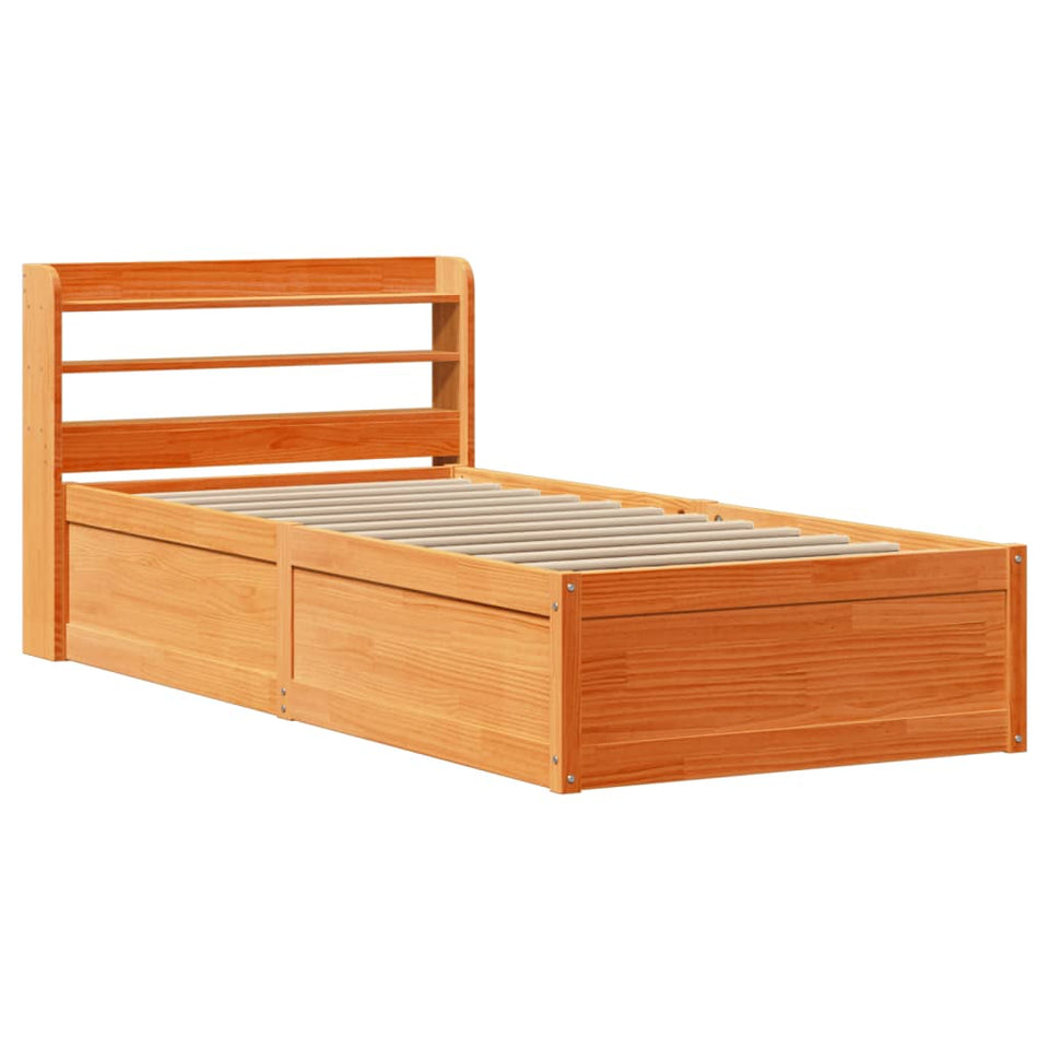 Bed Frame with Headboard Wax Brown 100x200 cm Solid Wood Pine