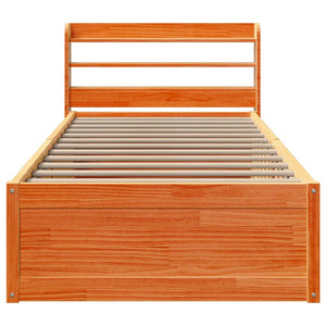 Bed Frame with Headboard Wax Brown 100x200 cm Solid Wood Pine