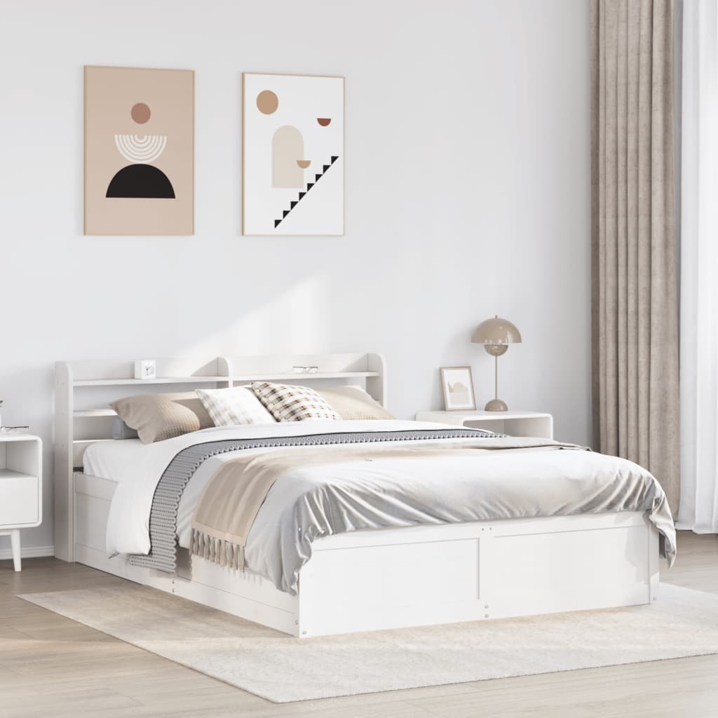 Bed Frame with Headboard White 140x190 cm Solid Wood Pine
