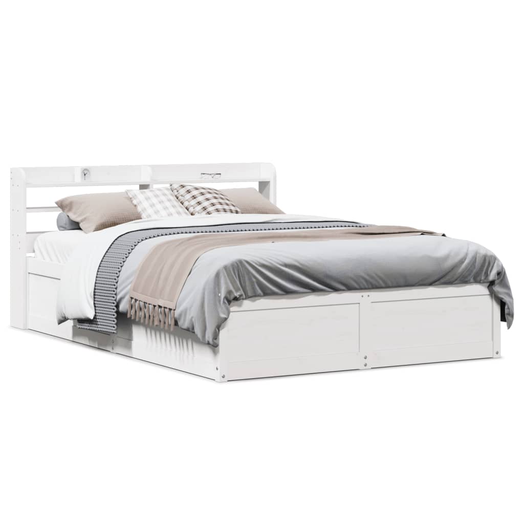 Bed Frame with Headboard White 140x190 cm Solid Wood Pine