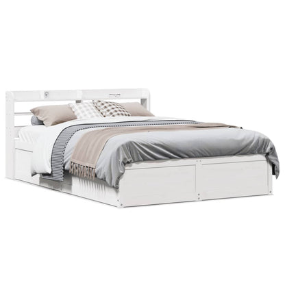Bed Frame with Headboard White 140x190 cm Solid Wood Pine