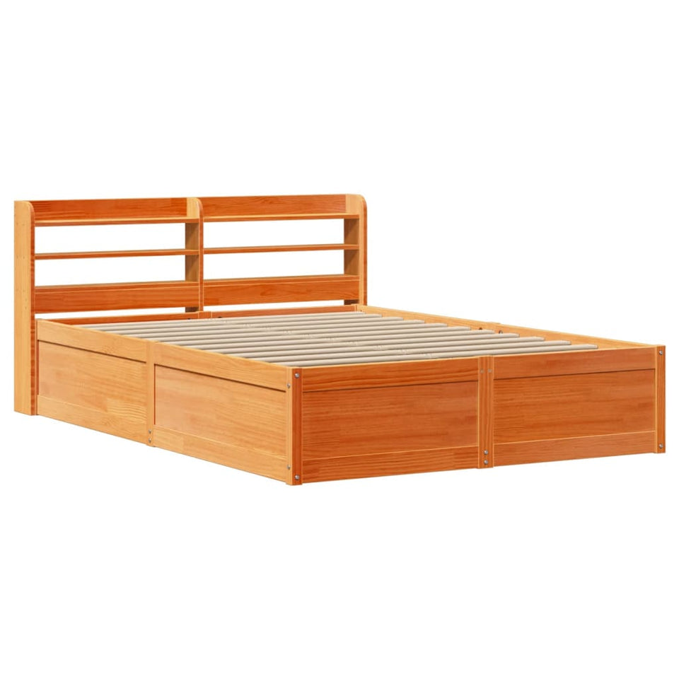 Bed Frame with Headboard Wax Brown 120x190 cm Small Double Solid Wood Pine