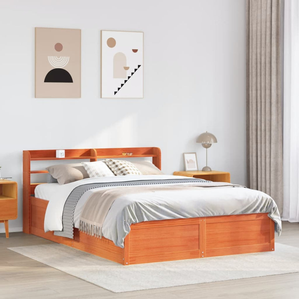 Bed Frame with Headboard Wax Brown 120x190 cm Small Double Solid Wood Pine