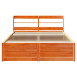 Bed Frame with Headboard Wax Brown 120x190 cm Small Double Solid Wood Pine