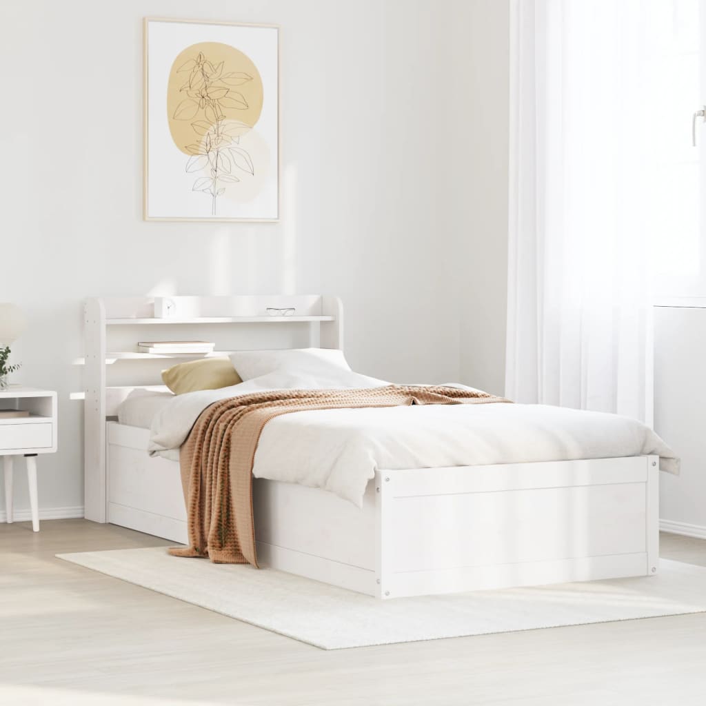 Bed Frame with Headboard White 90x190 cm Single Solid Wood Pine