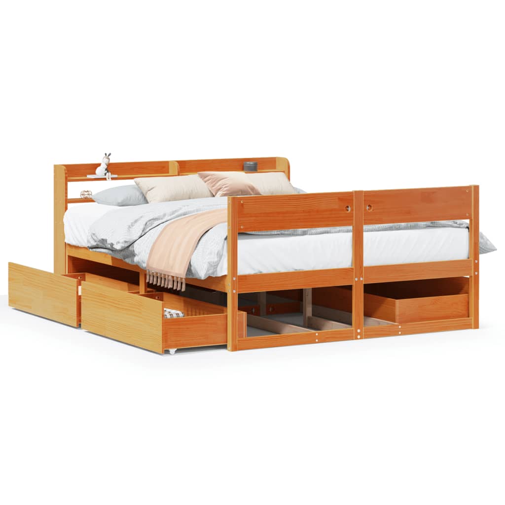 Bed Frame without Mattress Wax Brown 140x200 cm Solid Wood Pine