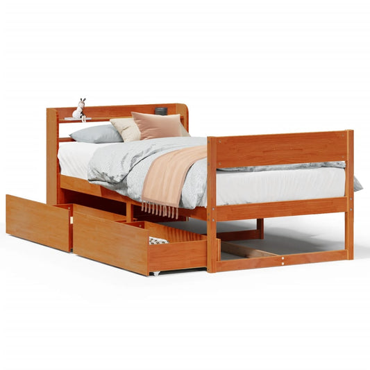 Bed Frame without Mattress Wax Brown 100x200 cm Solid Wood Pine