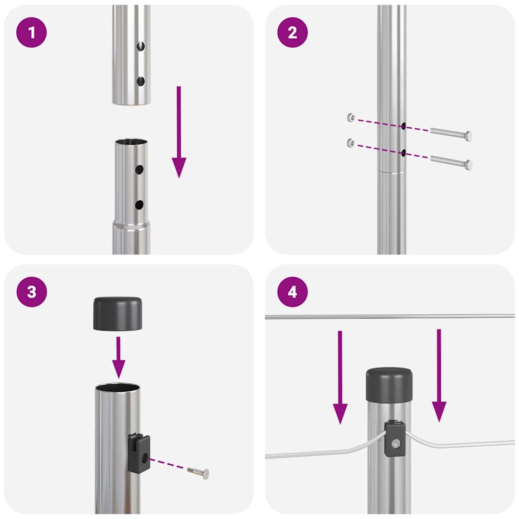 Embedded Fence Post 26 pcs Silver Powder-Coated Steel