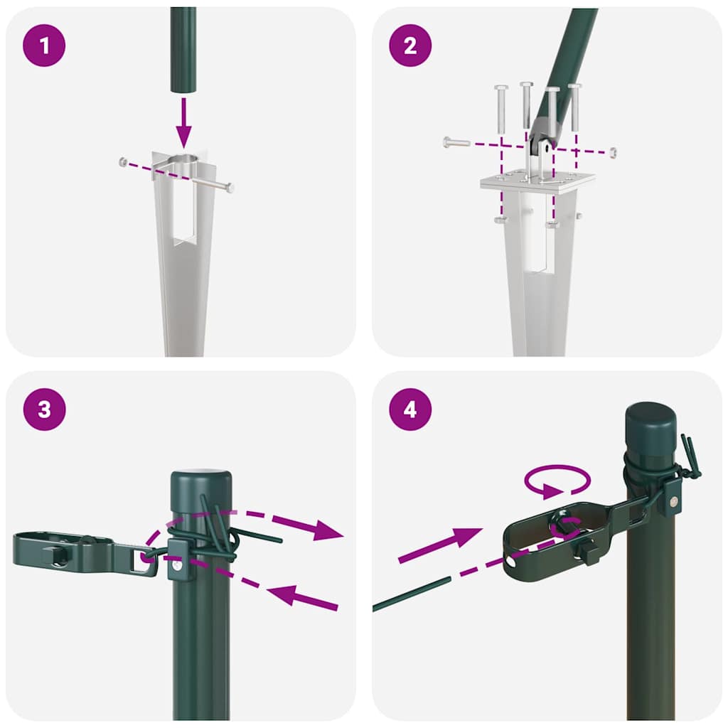 Ground Spike Fence Post 52 pcs Green Powder-Coated Steel