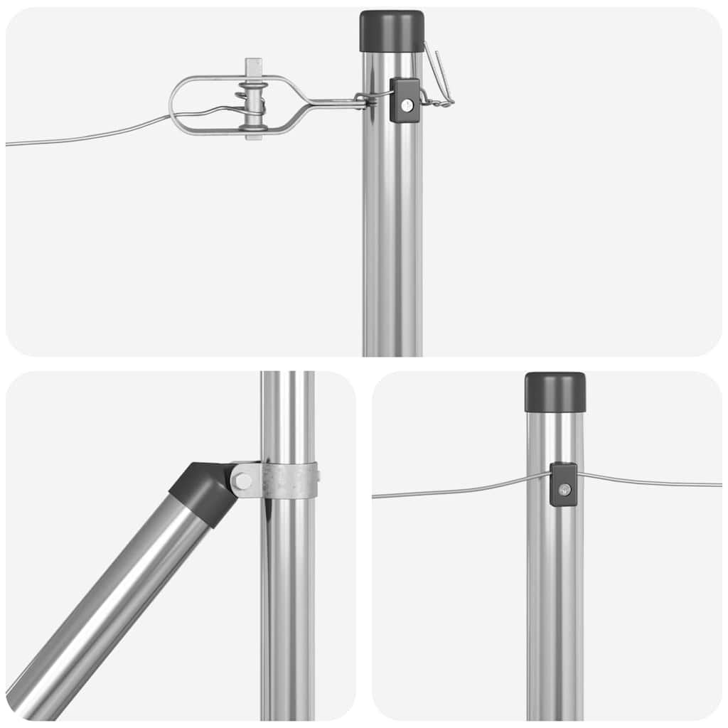 Ground Spike Fence Post 52 pcs Silver Powder-Coated Steel