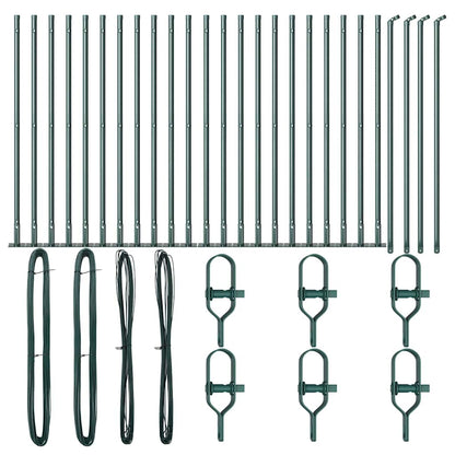 Fence Post with Concrete Base 26 pcs Green Powder-Coated Steel