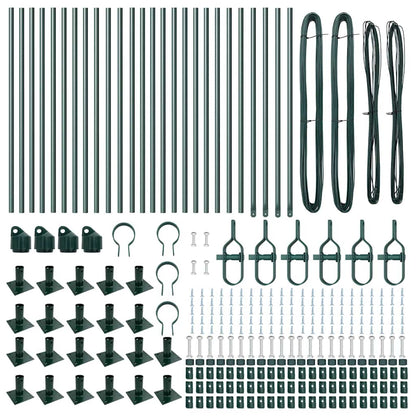 Fence Post with Concrete Base 26 pcs Green Powder-Coated Steel