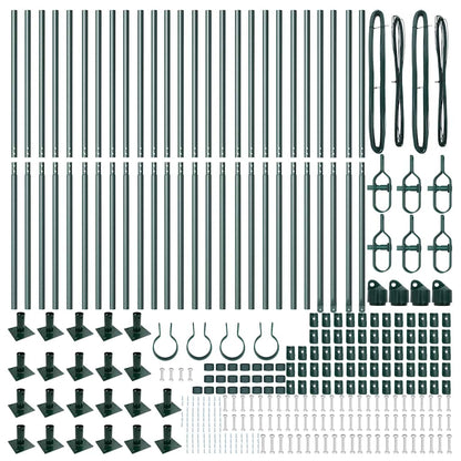 Fence Post with Concrete Base 26 pcs Green Powder-Coated Steel