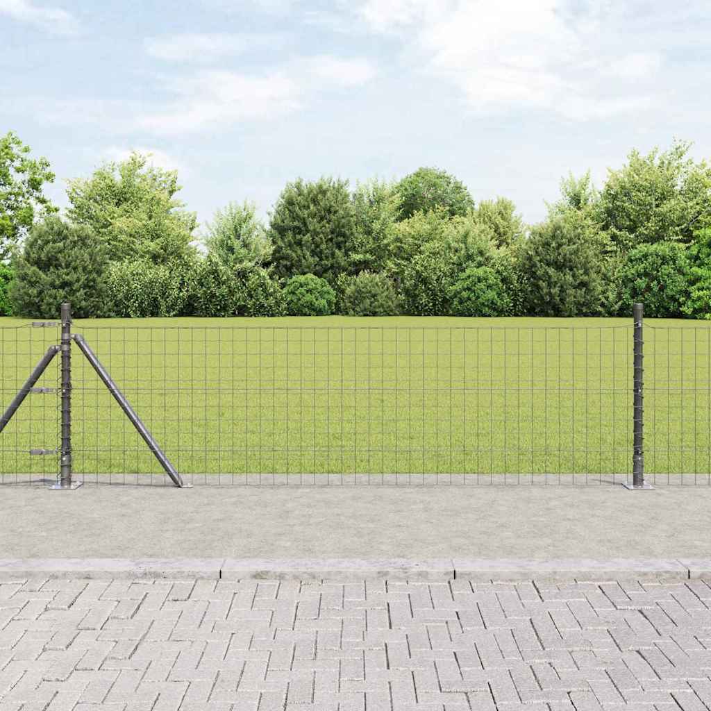 Fence Post with Concrete Base 52 pcs Grey Powder-Coated Steel