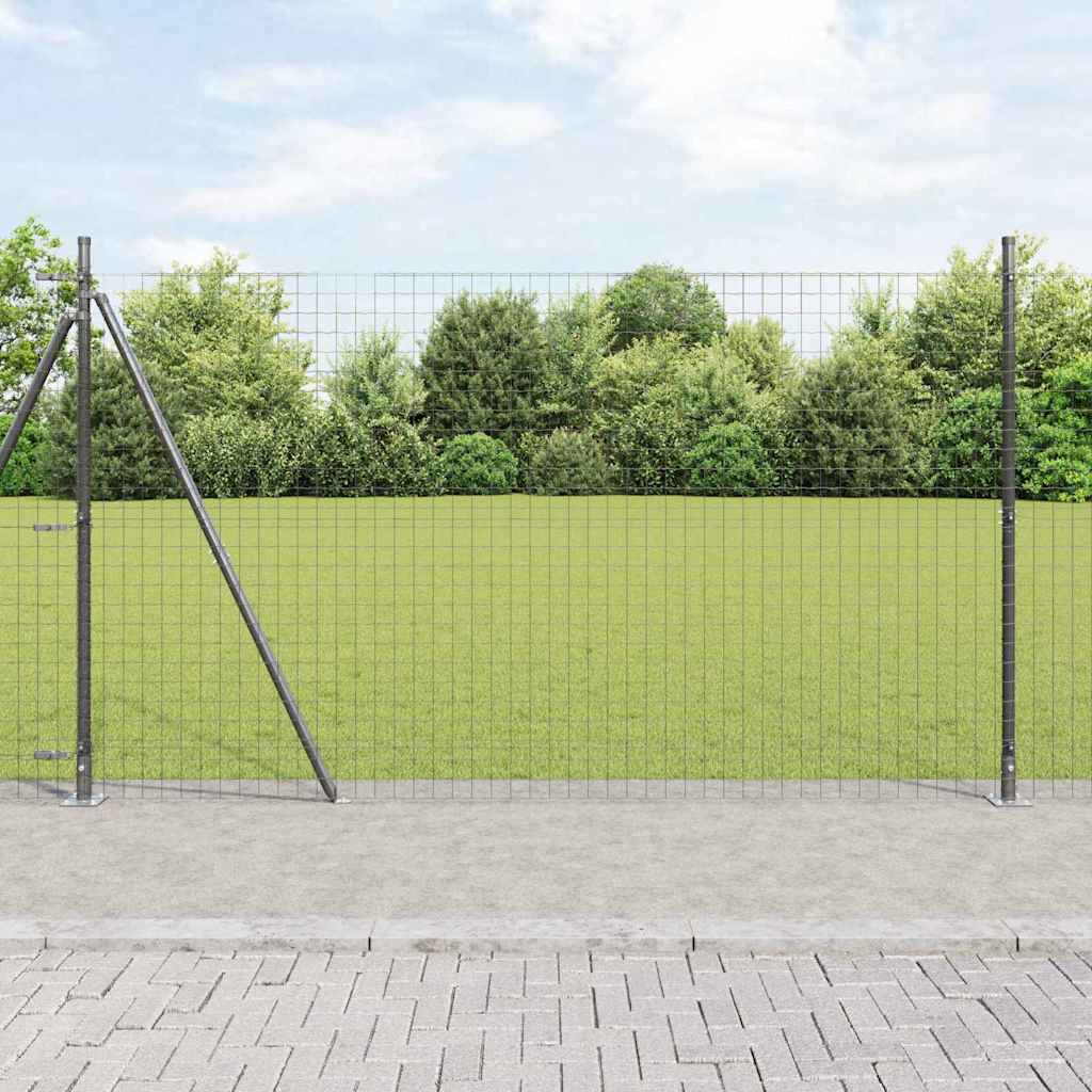 Fence Post with Concrete Base 52 pcs Grey Powder-Coated Steel