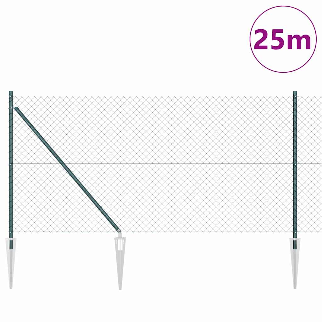 Chainlink Fence with Spikes 25 x 1 m PVC-Coated Steel Green