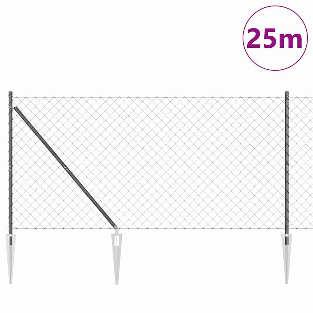 Chainlink Fence with Spikes 25 x 1.4 m PVC-Coated Steel Grey