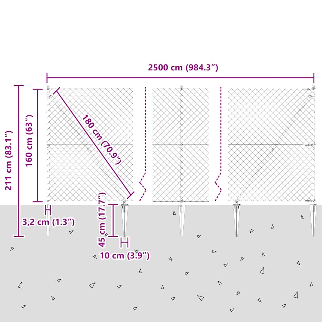 Fence Post Grey 25 x 1.6 m (60 x 60 mm mesh) Steel and PVC
