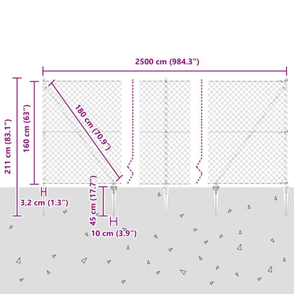 Fence Post Grey 25 x 1.6 m (60 x 60 mm mesh) Steel and PVC