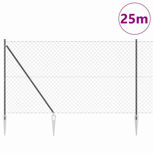 Chainlink Fence with Spikes 25 x 1.6 m PVC-Coated Steel Grey