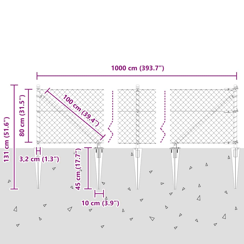 Chainlink Fence with Spikes 10 x 0.8 m Galvanised Steel Silver
