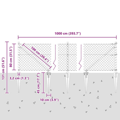 Chainlink Fence with Spikes 10 x 0.8 m Galvanised Steel Silver