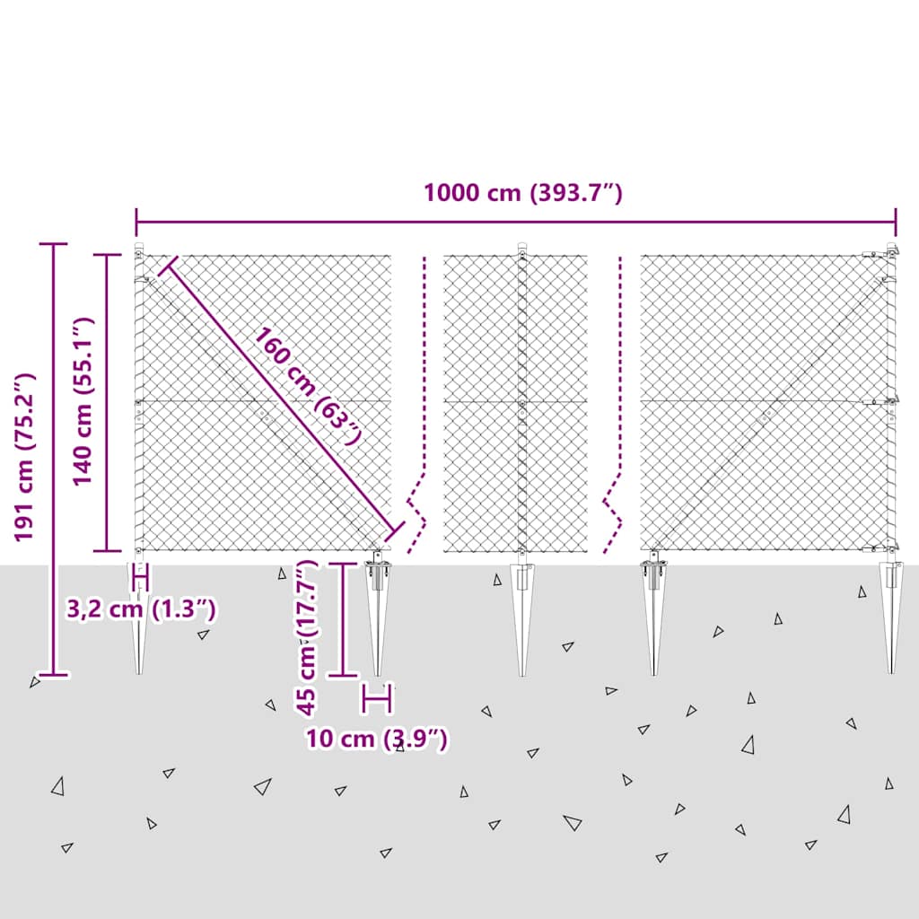 Chainlink Fence with Spikes 10 x 1.4 m Galvanised Steel Silver