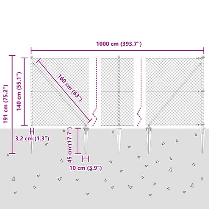 Chainlink Fence with Spikes 10 x 1.4 m Galvanised Steel Silver